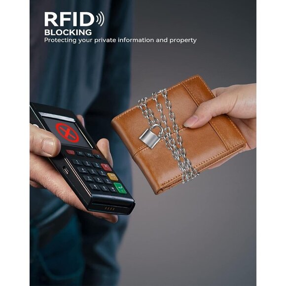 Mens wallet  locking Genuine  Capacity Billfold with ID Window 13 Card Holder - Picture 2 of 7